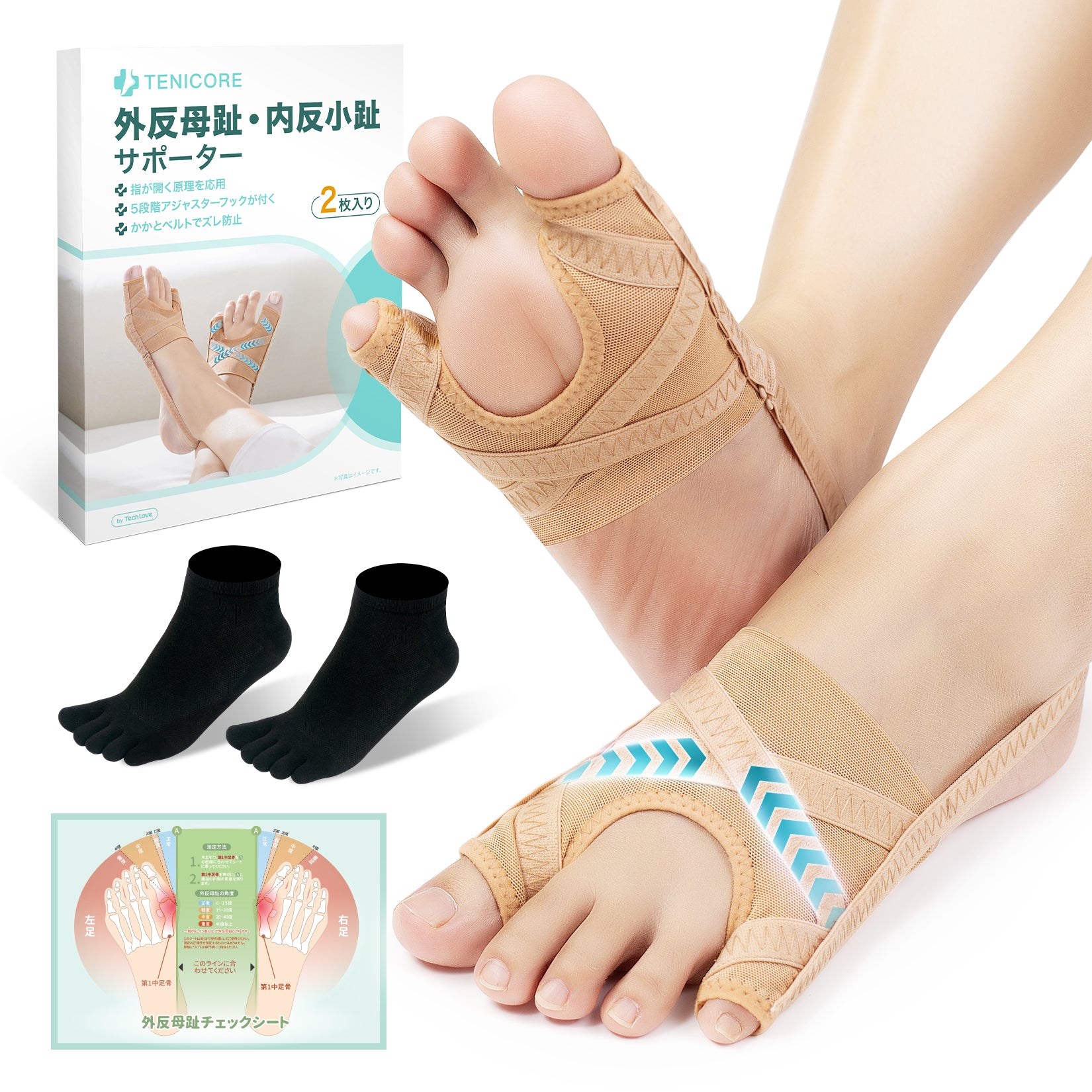 改良された薄型版の母趾 足指サポーター 外反母趾サポーター 男女兼用 母趾 小趾 外反母趾 サポーター 1足組 足指サポーター 足指 親指