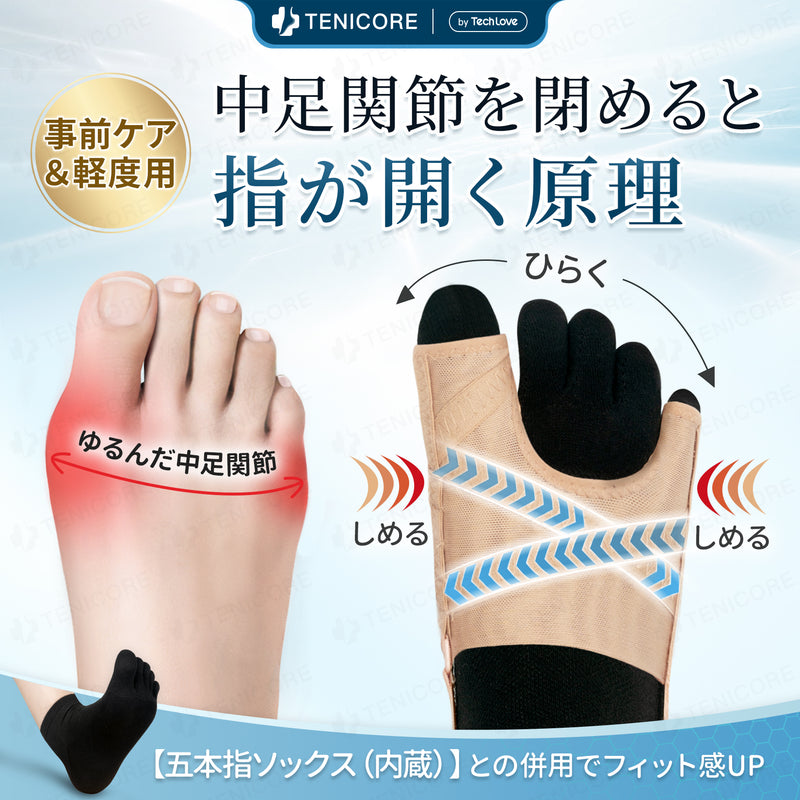 【5段階で強さを調整】Tenicore 外反母趾・内反小趾サポーター 薄型調整可能タイプ(MB3H)