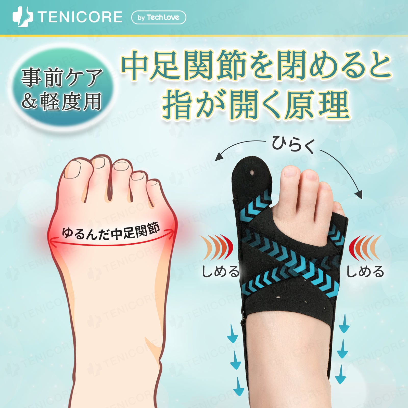 5段階で強さを調整】Tenicore 外反母趾・内反小趾サポーター